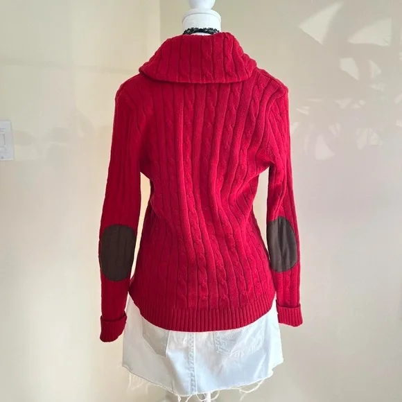 Vintage Y2K Retro Red Cable Knit Cardigan Sweater Preppy Academia Ralph Lauren S - Picture 5 of 7